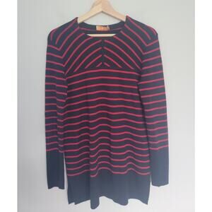 Tory Burch Seraphina Sweater Womens M Merino Wool Striped Red Black